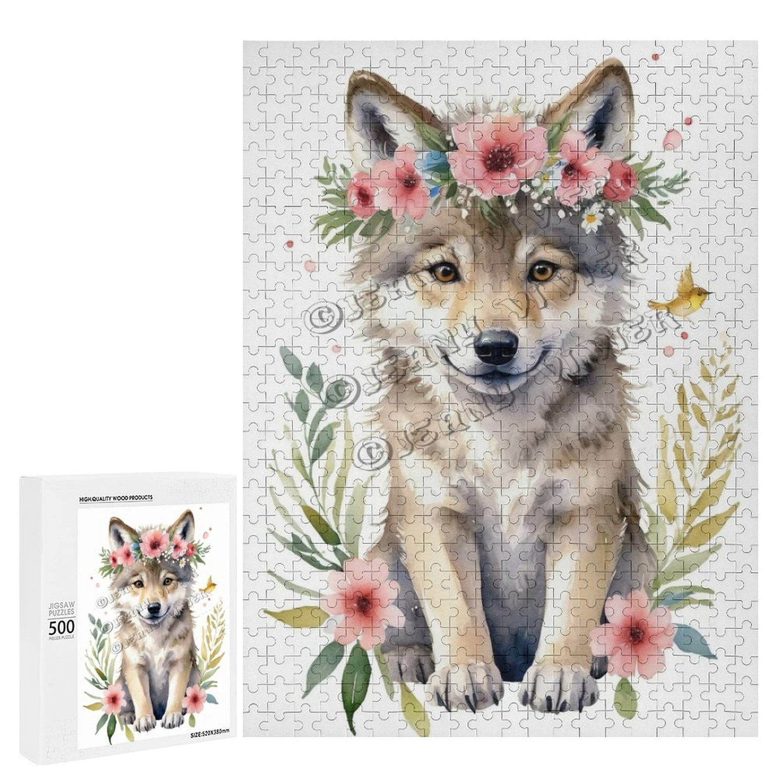 500 Piece Jigsaw Puzzle for Adults - Wood Puzzles - Cute Wolf Artwork ...