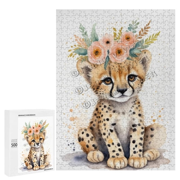 500 Piece Jigsaw Puzzle for Adults - Wood Puzzles - Funny Cheetah - Fun Challenge for Puzzle Enthusiasts