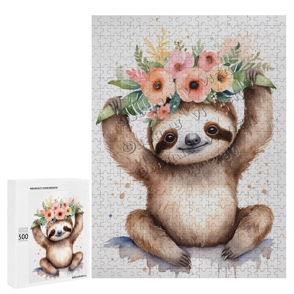 500 Piece Jigsaw Puzzle for Adults - Wood Puzzles - Funny Sloth Image - Perfect for Cozy Nights in