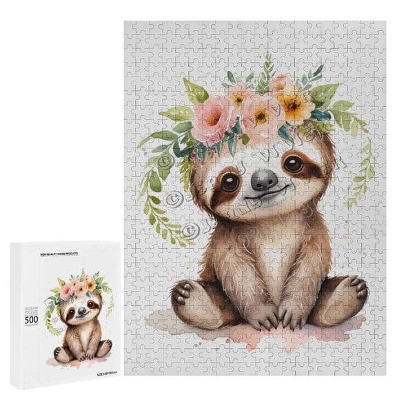 500 Piece Jigsaw Puzzle for Adults - Wood Puzzles - Funny Sloth Theme - Ideal for Quality Time Together