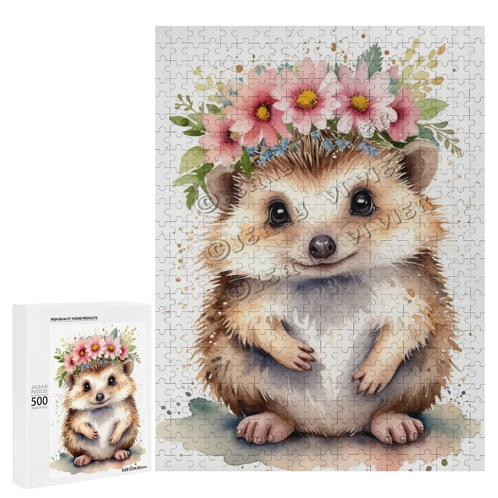 500 Piece Jigsaw Puzzle for Adults - Wood Puzzles - Hedgehog Artwork ...