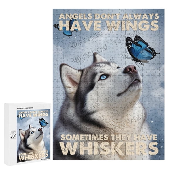 500 Piece Jigsaw Puzzle for Adults - Wood Puzzles - Husky Dog Theme - Great for Cozy Nights In