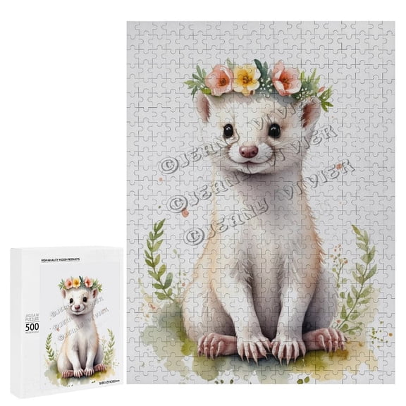 500 Piece Jigsaw Puzzle for Adults - Wood Puzzles - White Weasel - Great for Stress Relief and Mindfulness