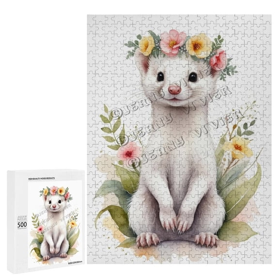 500 Piece Jigsaw Puzzle for Adults - Wood Puzzles - White Weasel Theme - Ideal for Quality Time Together