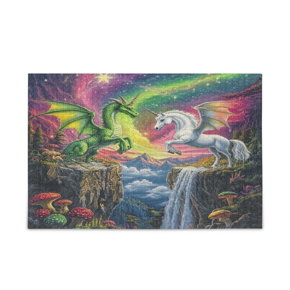 500-Piece Jigsaw Puzzle for Brain Teasing Fun & Perfect Wall Art for Adults Ages 15+ Green Dragon and White Unicorn