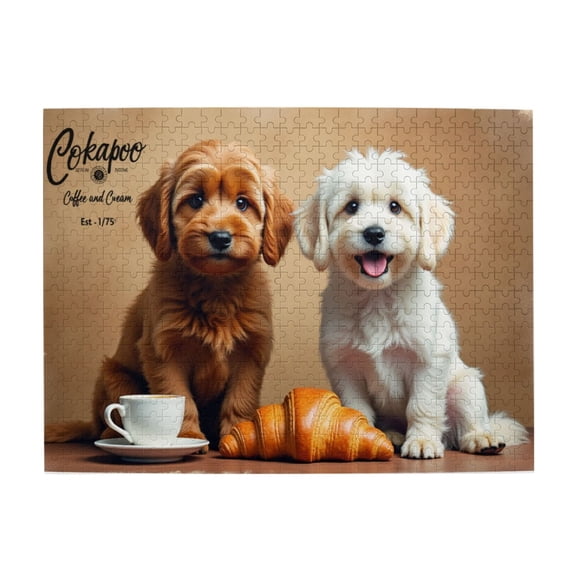 500 Piece Jigsaw Puzzles For Adults Coffee And Cream Cockapoo Puppies Adorable Dog Puzzle， Challenging And Fun For Adults， Relaxing Family Activity， Great Gift Idea