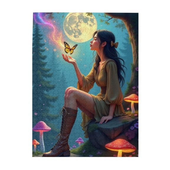500 Piece Jigsaw Puzzles For Adults Enchanting Moonlit Forest Fairy With Butterfly Challenging & Relaxing Adult Puzzle Beautiful Artwork Great Gift Idea