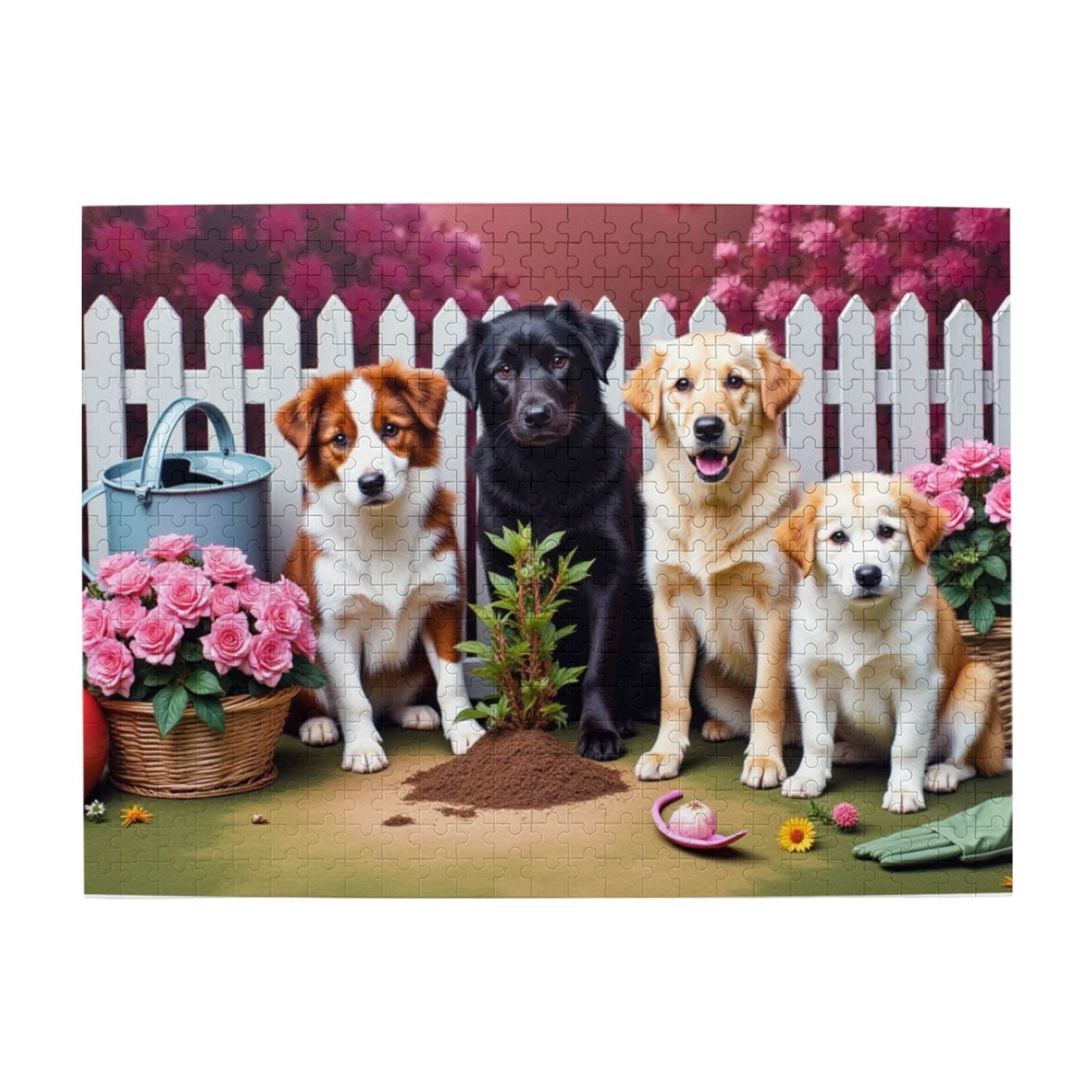 500 Piece Jigsaw Puzzles For Adults Four Dogs Gardening Roses 500Piece Adult Jigsaw Puzzle Challenging And Relaxing Puzzle For Family Fun， Great Gift Idea， Home Decor