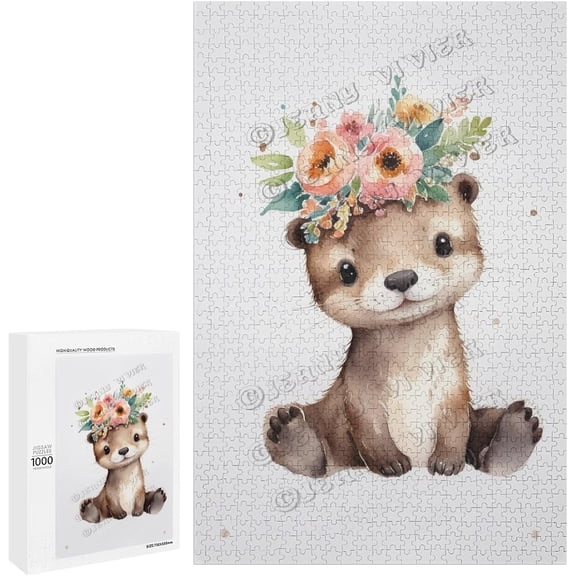 500 Piece Jigsaw Puzzles for Adults - Wood Puzzles - Watercolor Otter Puzzle for Friends, Recycled Paper Puzzle 500 Pieces, Challenging Puzzle, 20.5x15 in
