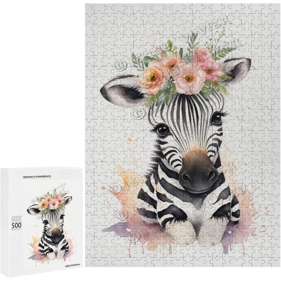 500 Piece Jigsaw Puzzles for Adults - Wood Puzzles - Watercolor Zebra Puzzles 500 Pieces for Adults | Unique Piece Design | Funny Puzzles, Gift for Family Friends