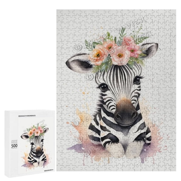 500 Piece Jigsaw Puzzles for Adults - Wood Puzzles - Watercolor Zebra Puzzles 500 Pieces for Adults | Unique Piece Design | Funny Puzzles, Gift for Family Friends