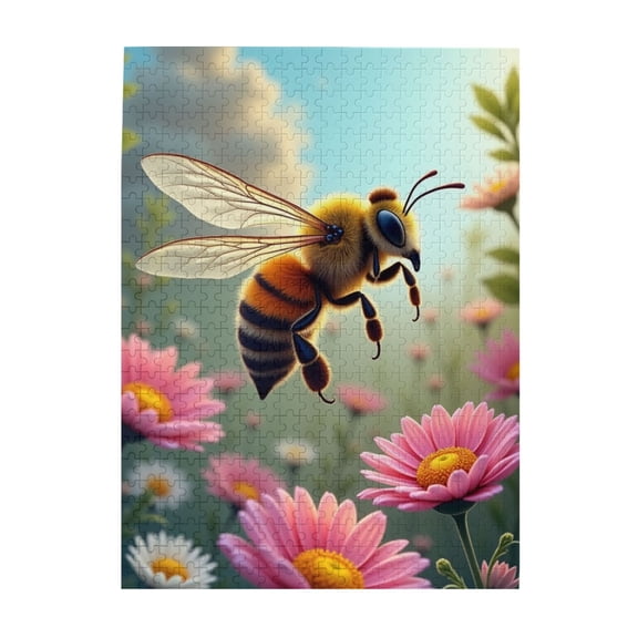 500 Piece Jigsaw Puzzles For Adults Busy Bee Amongst Flowers Challenging & Relaxing Puzzle Vibrant Artwork Great Gift Idea HighQuality Pieces