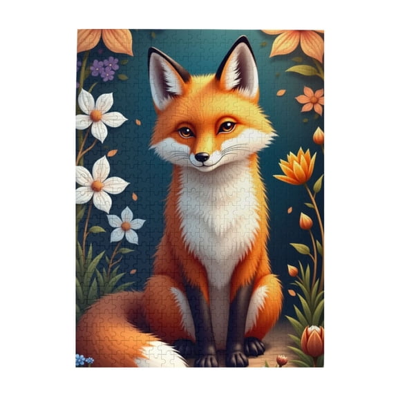 500 Piece Jigsaw Puzzles For Adults Charming Fox In Floral Garden Relaxing & Challenging Adult Puzzle Quality Pieces Great Gift Idea