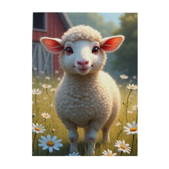 500 Piece Jigsaw Puzzles For Adults Cute Lamb In Daisy Field Relaxing And Challenging Puzzle Game Unique Artwork Great Gift Idea