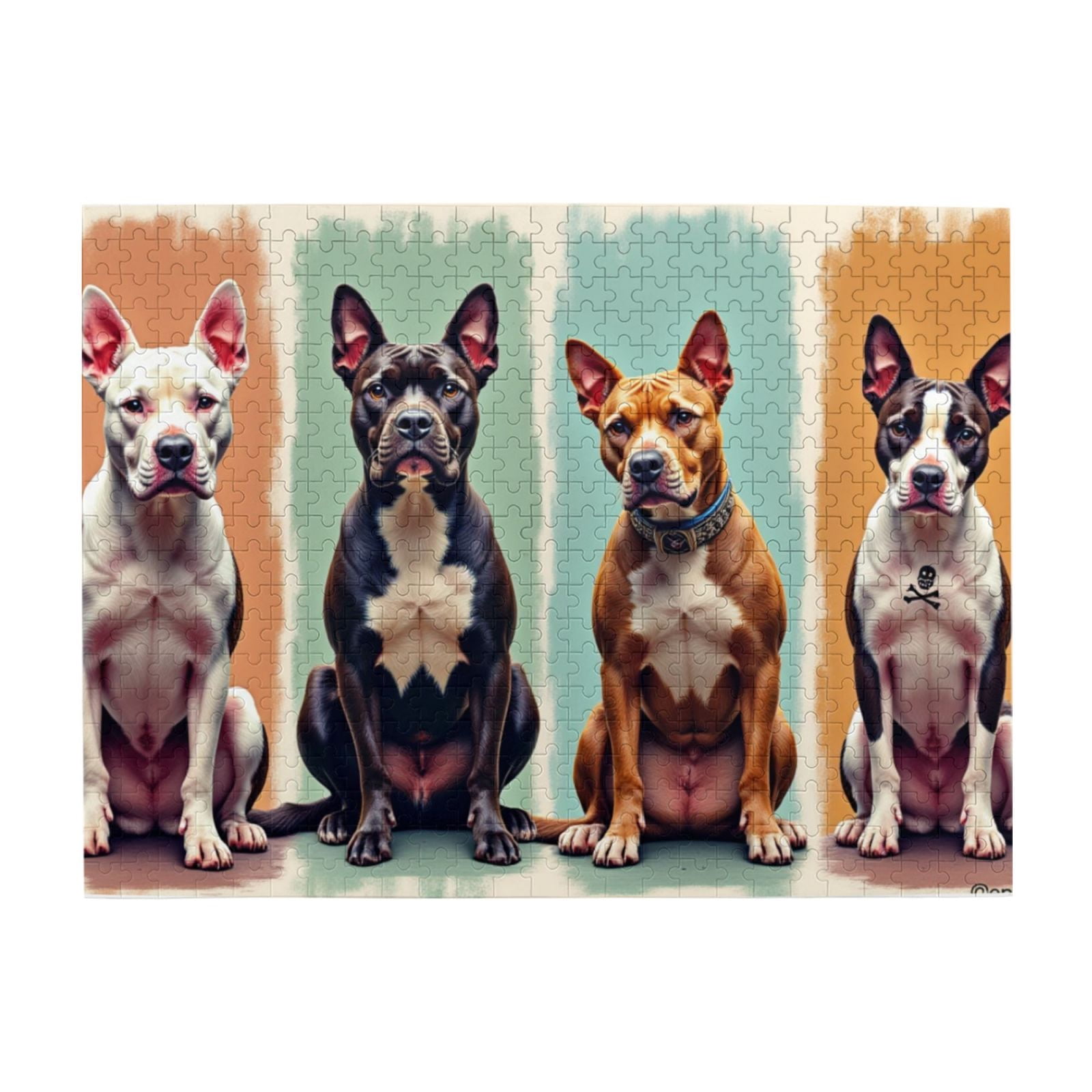 500 Piece Jigsaw Puzzles For Adults Four Pit Bulls， Challenging & Fun Adult Puzzle Game， Vibrant Colors， Great Gift Idea