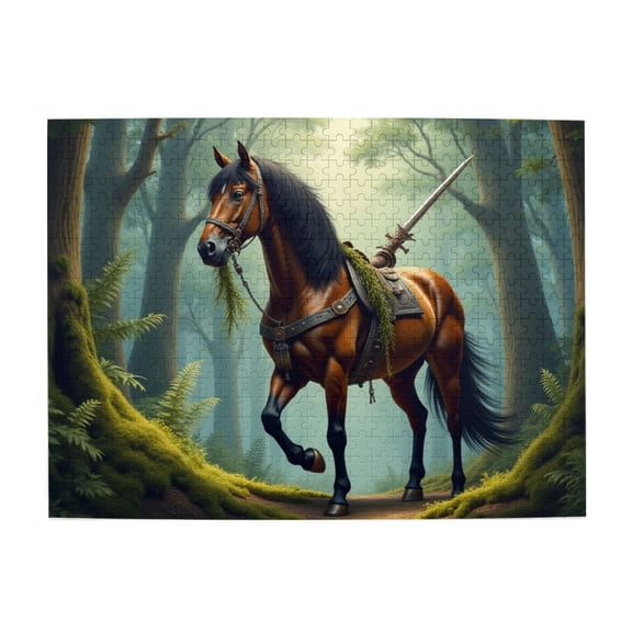 500 Piece Jigsaw Puzzles For Adults Majestic Forest Horse With Sword Challenging & Relaxing Adult Puzzle, Unique Artwork, Great Gift Idea