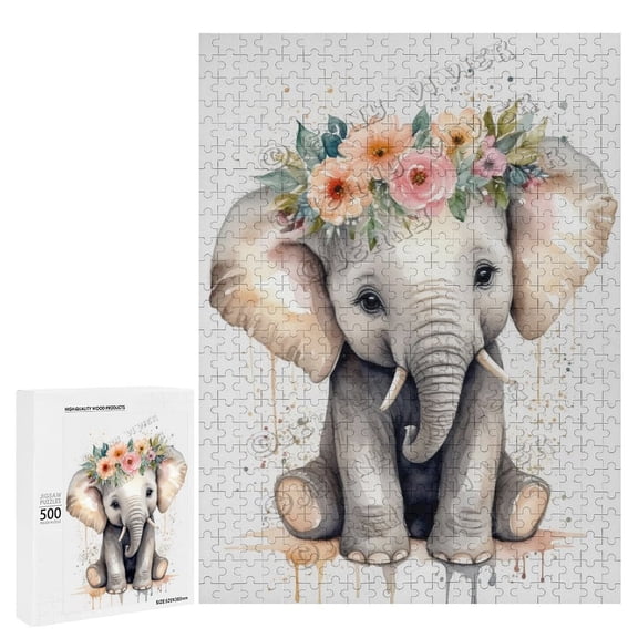500 Piece Jigsaw Puzzles for Adults - Wood Puzzles - Watercolor Elephant 500 Piece Puzzle for Adults - Challenging Brain Teaser