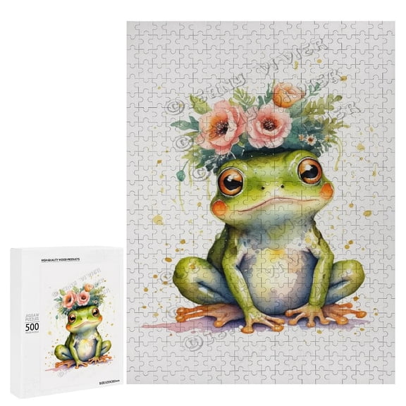 500 Piece Jigsaw Puzzles for Adults - Wood Puzzles - Watercolor Frog Puzzles - Every Piece Fits Together Perfectly,15" x 21"