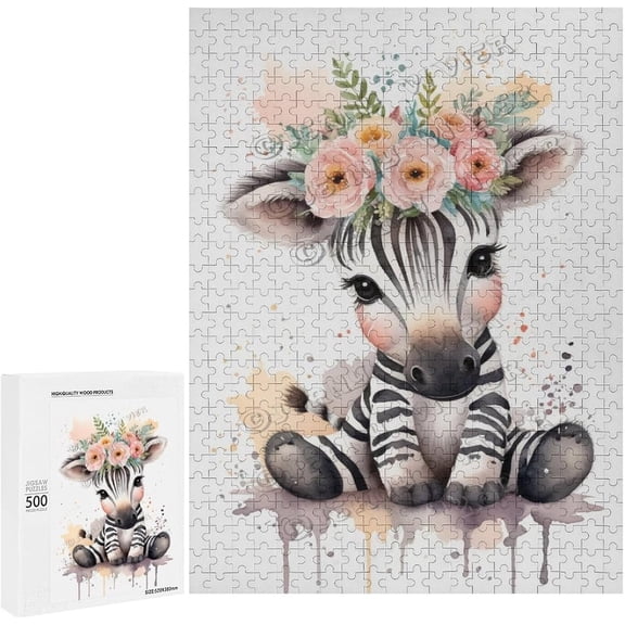 500 Piece Jigsaw Puzzles for Adults - Wood Puzzles - Watercolor Zebra Adult Puzzles | Challenging Unique and Family Fun | 15" x 21"