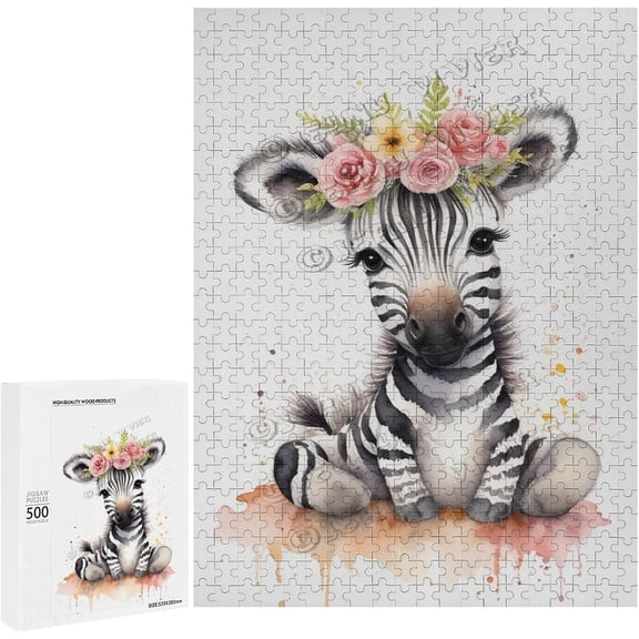 500 Piece Jigsaw Puzzles for Adults - Wood Puzzles - Watercolor Zebra Art Style - Fun Puzzle Challenge for Adults and Families | 20"x30"