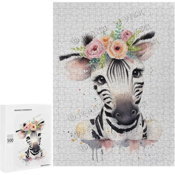 500 Piece Jigsaw Puzzles for Adults - Wood Puzzles - Watercolor Zebra Puzzle for Adults - Difficult Challenging Family Puzzle (30"x20")