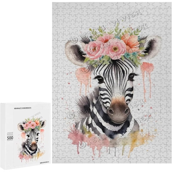 500 Piece Jigsaw Puzzles for Adults - Wood Puzzles - Watercolor Zebra Puzzle for Adults | Family Fun | Unique Brain Teaser