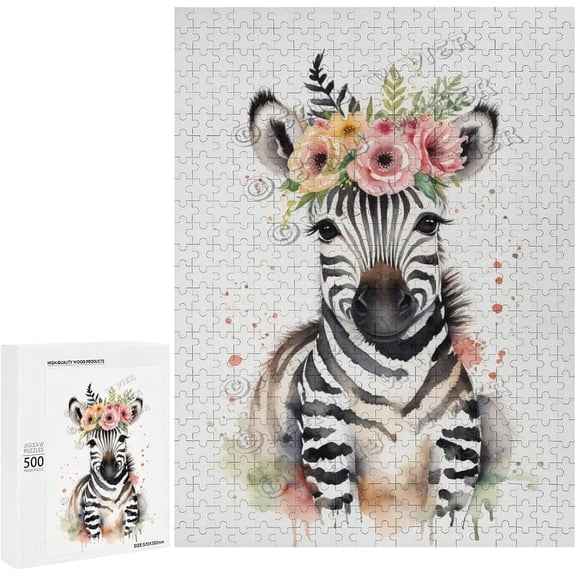 500 Piece Jigsaw Puzzles for Adults - Wood Puzzles - Watercolor Zebra Puzzles 500 Pieces Jigsaw Puzzle for Adults (20"x30")