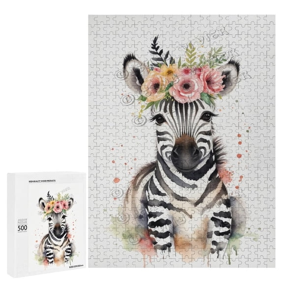 500 Piece Jigsaw Puzzles for Adults - Wood Puzzles - Watercolor Zebra Puzzles 500 Pieces Jigsaw Puzzle for Adults (20"x30")