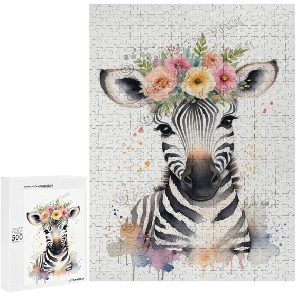 500 Piece Jigsaw Puzzles for Adults - Wood Puzzles - Watercolor Zebra Unique Difficult and Challenge Puzzle Game, Room Wall Decor (15" x 21")