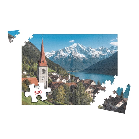 500 Piece Jigsawfor Adults - Thun Cityscape Mountain Lake Switzerland Landscape Art, Premium Interlocking Puzzle for Home Decor and Relaxation, 20.5x15 Inch Challenging Puzzle Game