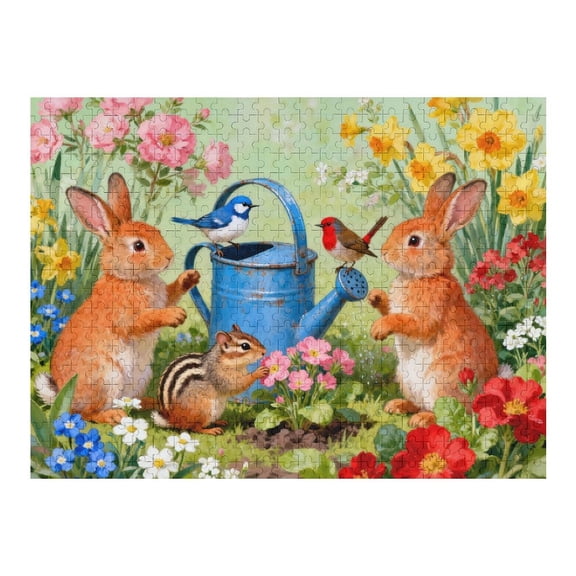 500 Piece Kettle Bunny Puzzle for Sisters  Birds and Flowers Educational Jigsaw, Learning Puzzle for Men and Women, Home Decor and Family Activity, 20.5x15 in