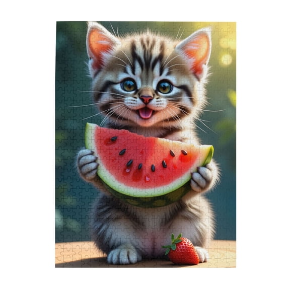 500 Piece Kitten Eating Watermelon Jigsaw Puzzle For Adults Fun And Relaxing Adult Puzzles Challenging Brain Teaser Unique Artwork Great Gift Idea For Puzzle Lovers Home Decor