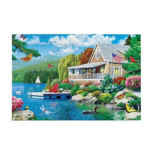 500 Piece Lakeside Garden House Jigsaw Puzzle Challenging Adult Puzzle Game Vibrant Artwork Unique Home Decor Great Gift Idea