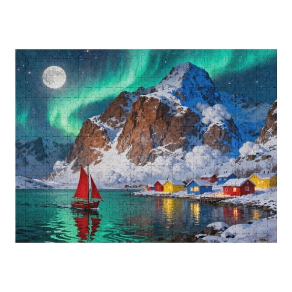 500 Piece Large Piece Aurora Night Puzzle for Seniors Easy & Colorful Jigsaw, Dementia and Memory Activity, Relaxing Puzzle Gift for Elderly Adults, Fun Family Game Night, 20.5x15 in
