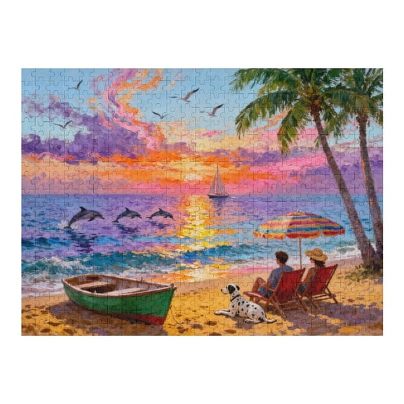 500 Piece Large Piece Beach Day Jigsaw Puzzle for Seniors Easy, Colorful Puzzle for Dementia and Memory Activities, Relaxing Elderly Gift, Fun Family Game, 20.5x15 in