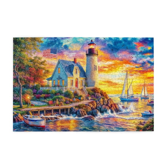 500 Piece Lighthouse Seascape Jigsaw Puzzle For Adults Relaxing & Challenging Puzzle Game Home Decor & Unique Gift Idea