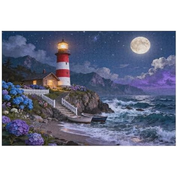 500 Piece Lighthouse in The Night Scenic Night Landscape Puzzle for Adults – Challenging DIY Family Game, Home Decor Gift