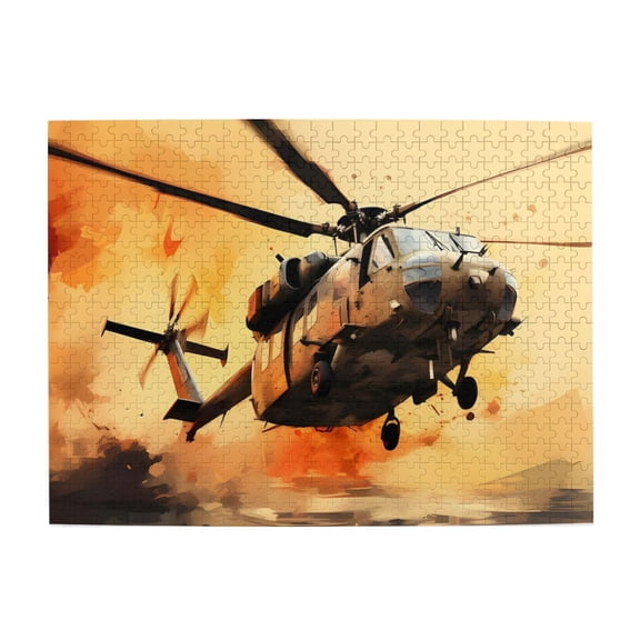 500 Piece Military Helicopter Jigsaw Puzzle For Adults – Dynamic Artistic Design, Challenging Wooden Puzzle, Relaxing Brain Exercise, Home Decor, Ideal Gift For Aviation Fans