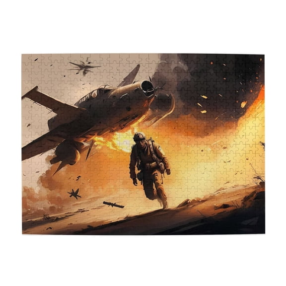 500 Piece Military Soldier Fighter Plane Jigsaw Puzzle For Adults Dramatic Combat Scene, Challenging Wooden Game, Relaxing Brain Exercise & Ideal Gift Choice