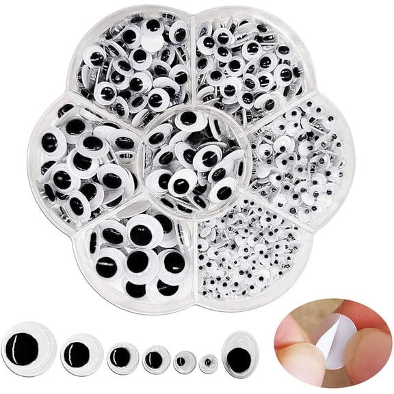 500-Piece Mixed Wiggle Eyes Set  Self-Adhesive Craft Googly Eyes in 7 Sizes for DIY Toys & Scrapbooking