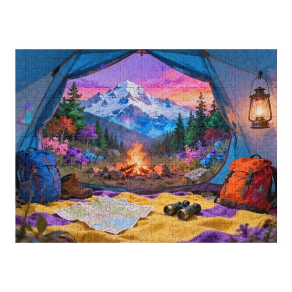 500 Piece Mountain Camping Site Jigsaw Puzzle for Adults, Scenic Nature Landscape Puzzle with HD Print, Relaxing and Challenging Game, Gift for Family, Outdoor, and Travel Puzzle Lovers
