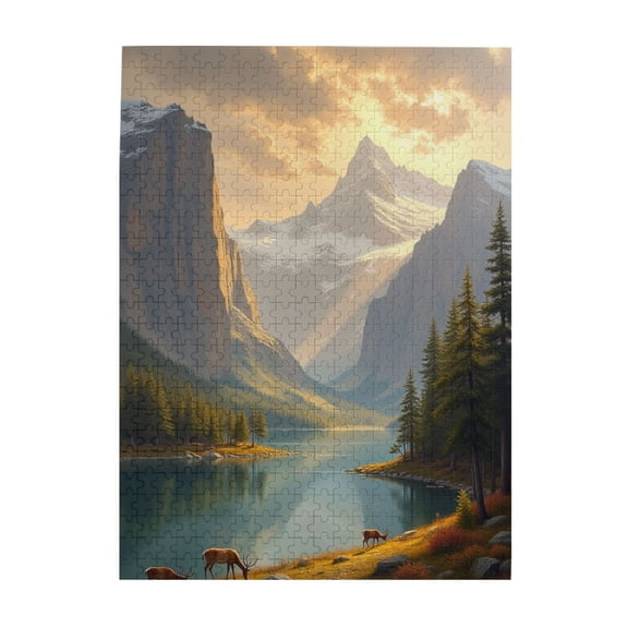 500 Piece Mountain Lake Elk Jigsaw Puzzle For Adults Relaxing & Challenging Landscape Puzzle Beautiful Nature Scene Quality Pieces Great Gift Idea
