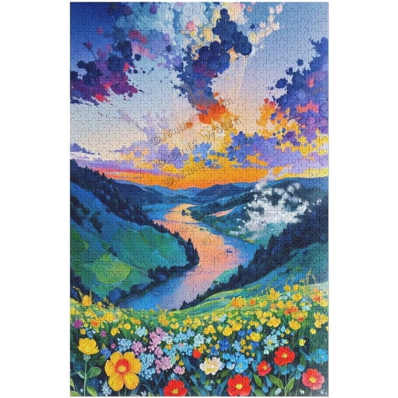 500 Piece Mountains Park Stream Oil Painting Jigsaw Puzzle, Vibrant Precision Cut Nature Landscape, Family Activities Game for Adults