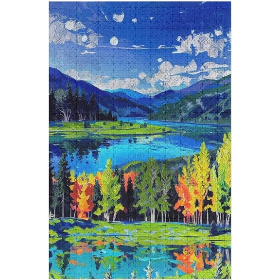 500 Piece Mountains Park Stream Oil Painting Landscape Jigsaw Puzzle, Abstract Photo Brain Game for Adults 20.5"x15"