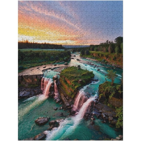 500 Piece Mountains Waterfall Water Flow Creek Stream Bridge Landscape Abstract Photo Challenge Brain Game Adults Wooden Jigsaw Puzzles for Adults and Families