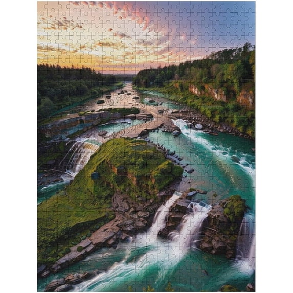 500 Piece Mountains Waterfall Water Flow Creek Stream Landscape Jigsaw Wooden Puzzles for Adults Family Wall Decoration for Bedroom Living Room Kitchen Bathroom Wooden Wall Art