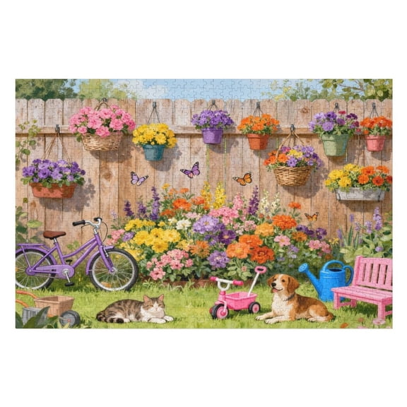 500 Piece Nature Spring Beautiful Garden Plant Cat Dog Puzzle for Adults – Floral Puppy Kitten, Hard Difficult Impossible Challenging