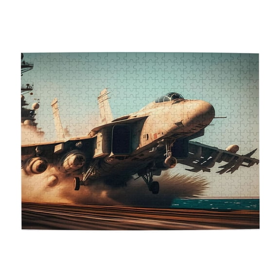 500 Piece Naval Fighter Jet Jigsaw Puzzle For Adults – Dynamic Carrier Takeoff Art, Challenging, Relaxing Brain Game, Wooden Interlocking Pieces, Ideal Gift For Aviation Fans & Home Decor