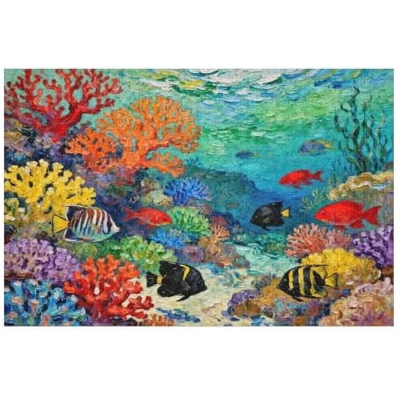 500 Piece Ocean Fish Coral Colorful Sea Life Artwork with Letters on Back Puzzle for Adults – Hard Brain Game, Marine Home Decor
