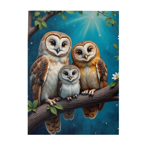 500 Piece Owl Family Jigsaw Puzzle For Adults Nighttime Owls On Branch 500 Pieces Adult Puzzles Challenging & Relaxing Brain Teaser Home Decor Great Gift Idea